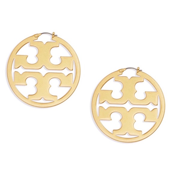 TORY BURCH • Gold Miller Logo Hoop Earrings - Picture 3 of 9